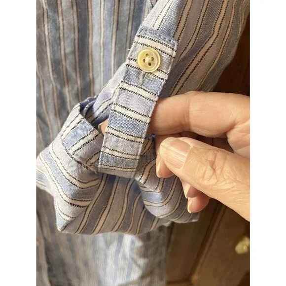 J Jill Love Linen Shirt Dress Women's Size Small Blue Striped Pockets EUC - Picture 4 of 8